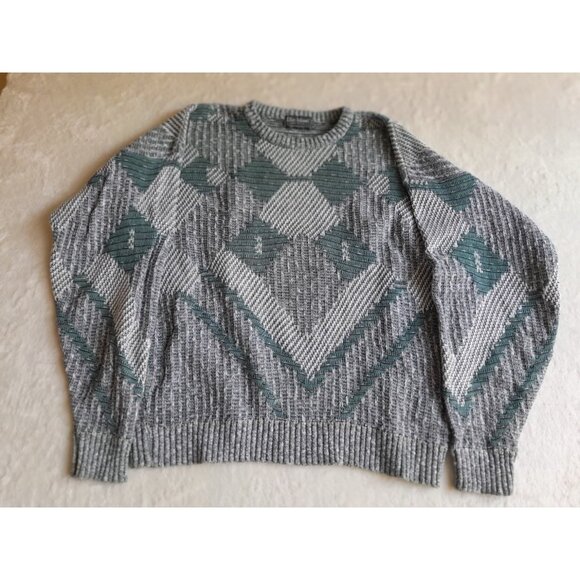 VTG Ellis Island XL Mens Heavyweight Pullover Geometric Print Grandpa Sweaterw - Picture 1 of 10